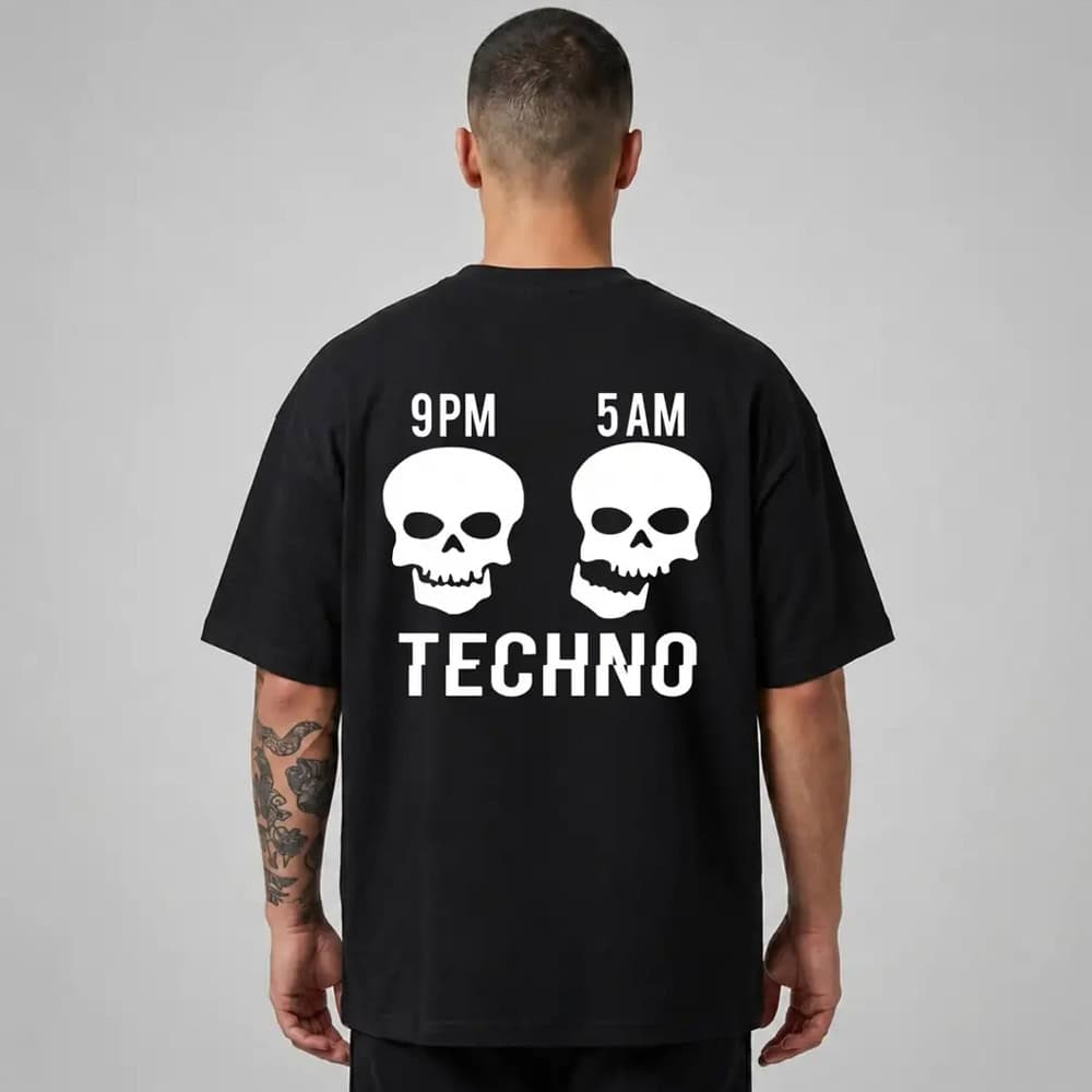 Oversize Premium T-Shirt 9PM,5AM - Siyah