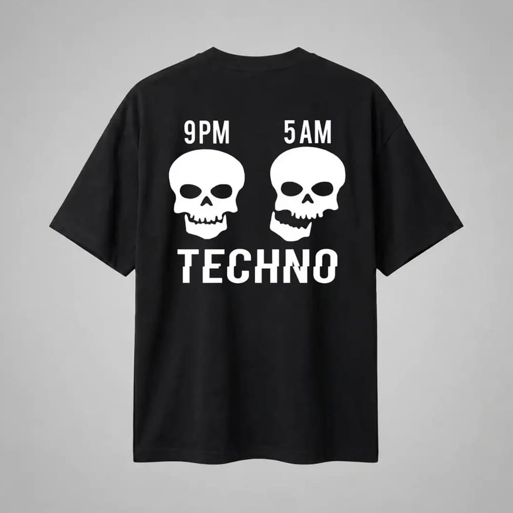 Oversize Premium T-Shirt 9PM,5AM - Siyah