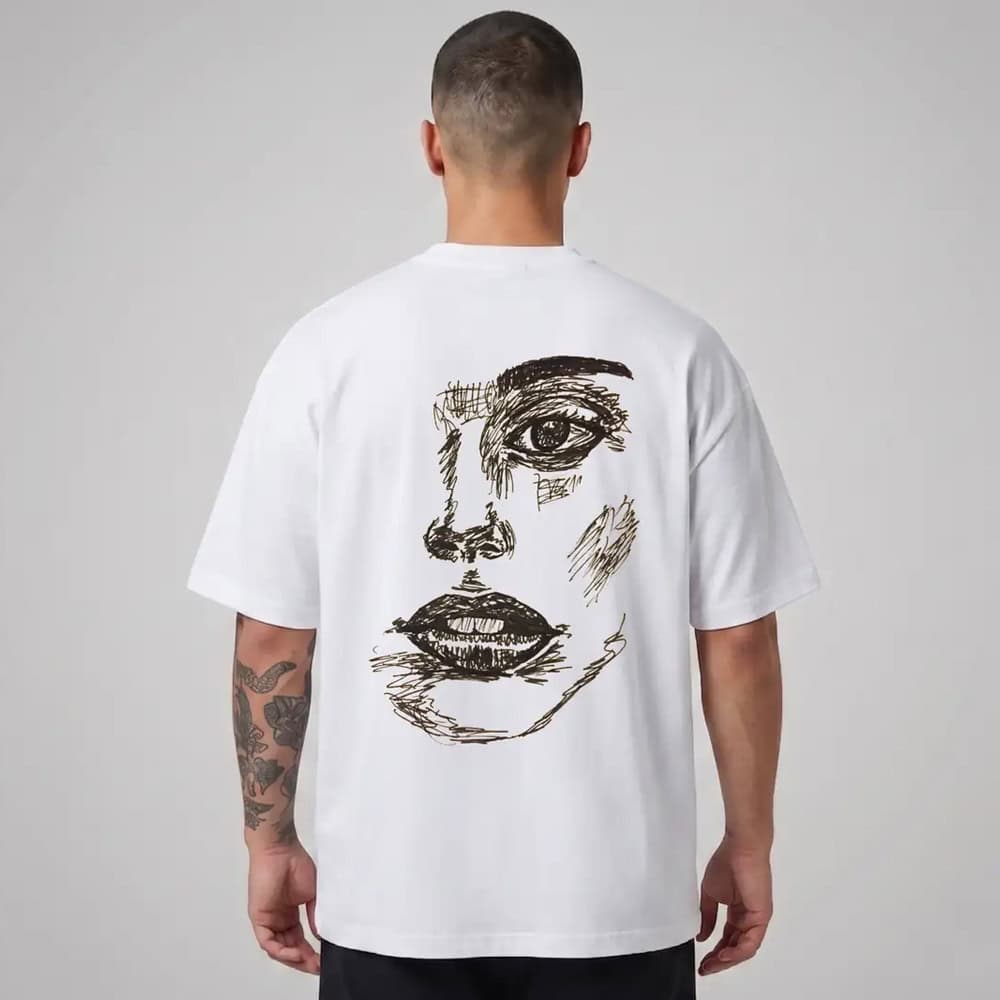 Oversize Premium T-Shirt Face - Beyaz
