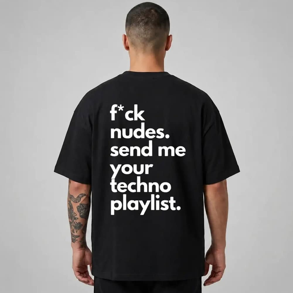 Oversize Premium T-Shirt Techno Playlist - Siyah
